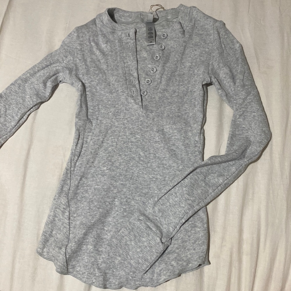 Skims Cotton Rib Henley Long-Sleeve Top